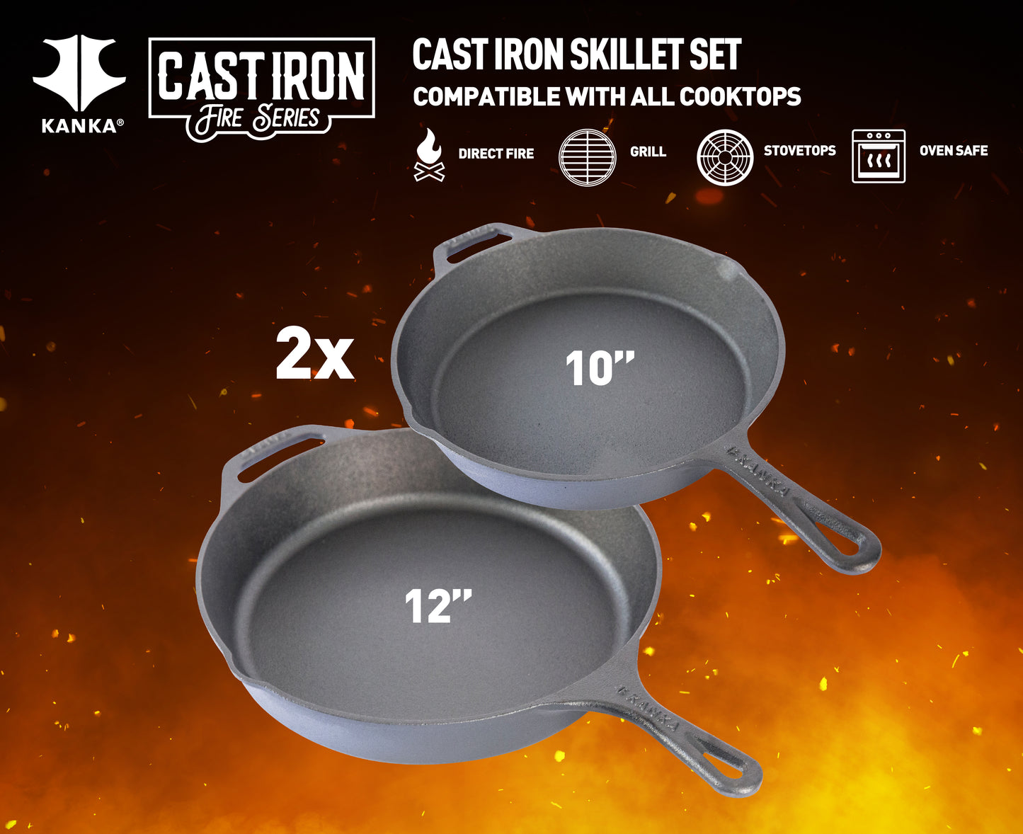 CAST IRON 2 PIECE SKILLET SET