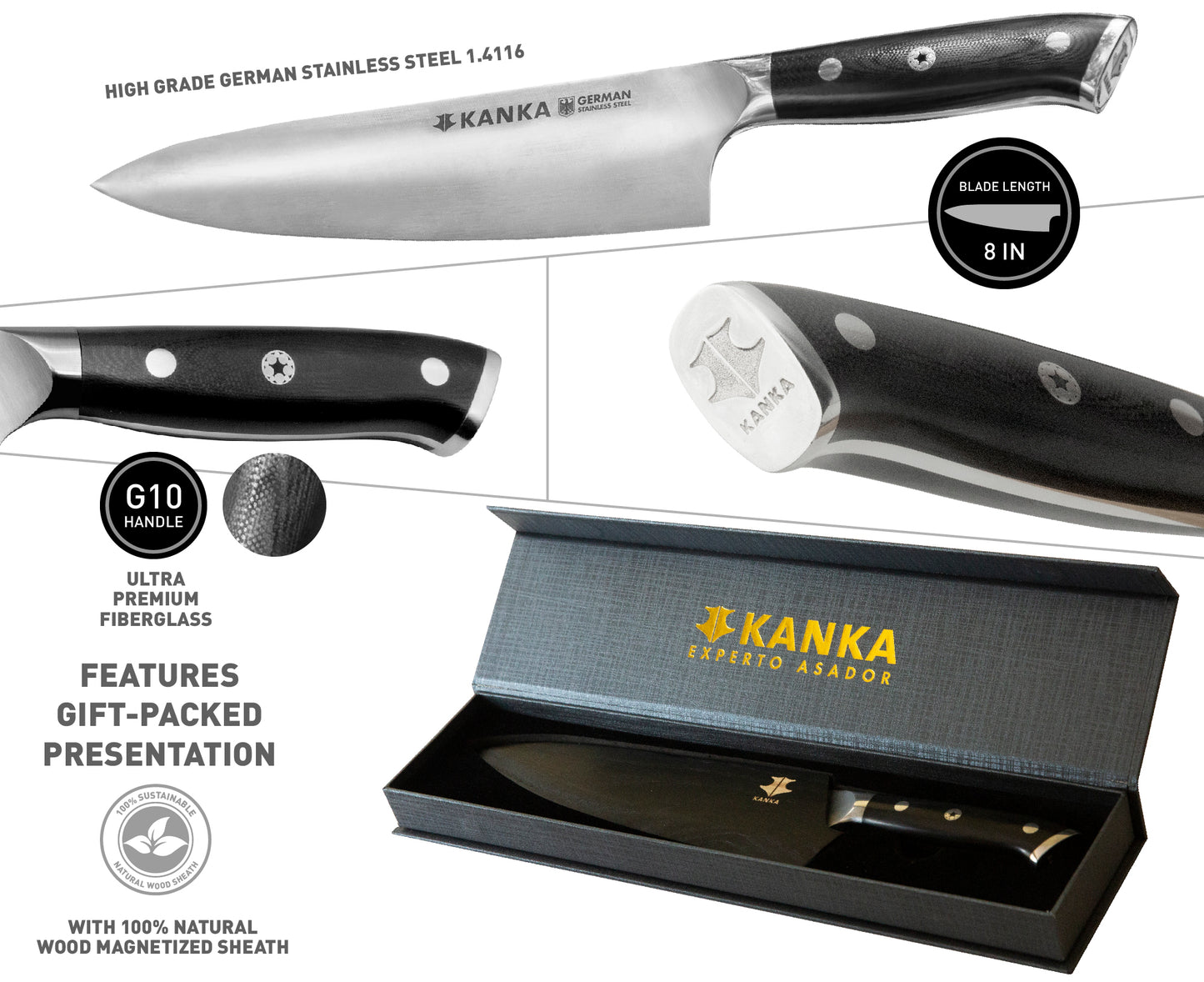 8'' GERMAN STAINLESS STEEL CHEF KNIFE