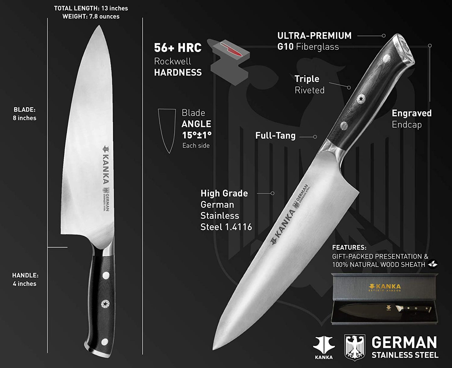 8'' GERMAN STAINLESS STEEL CHEF KNIFE