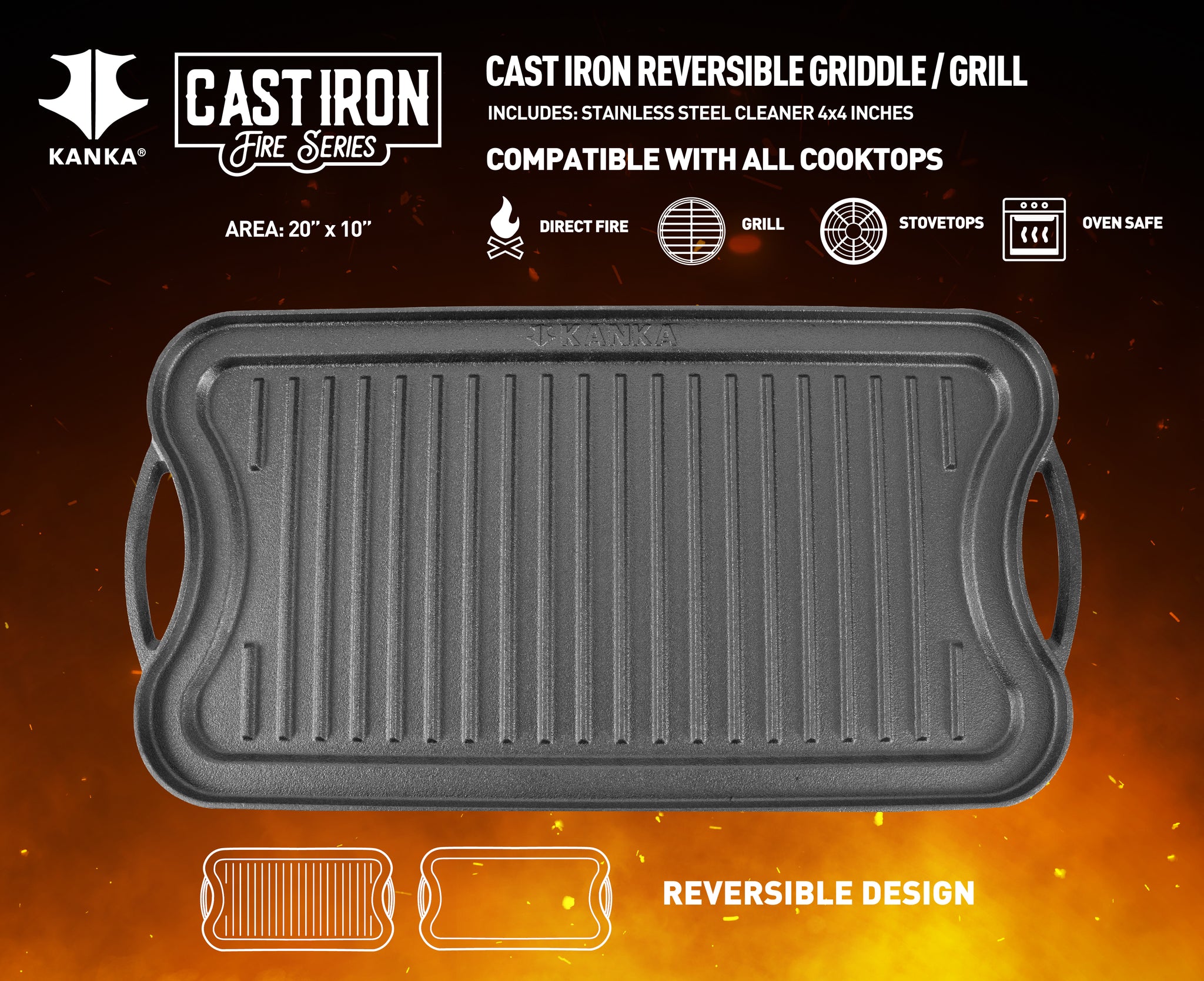 CAST IRON REVERSIBLE GRIDDLE