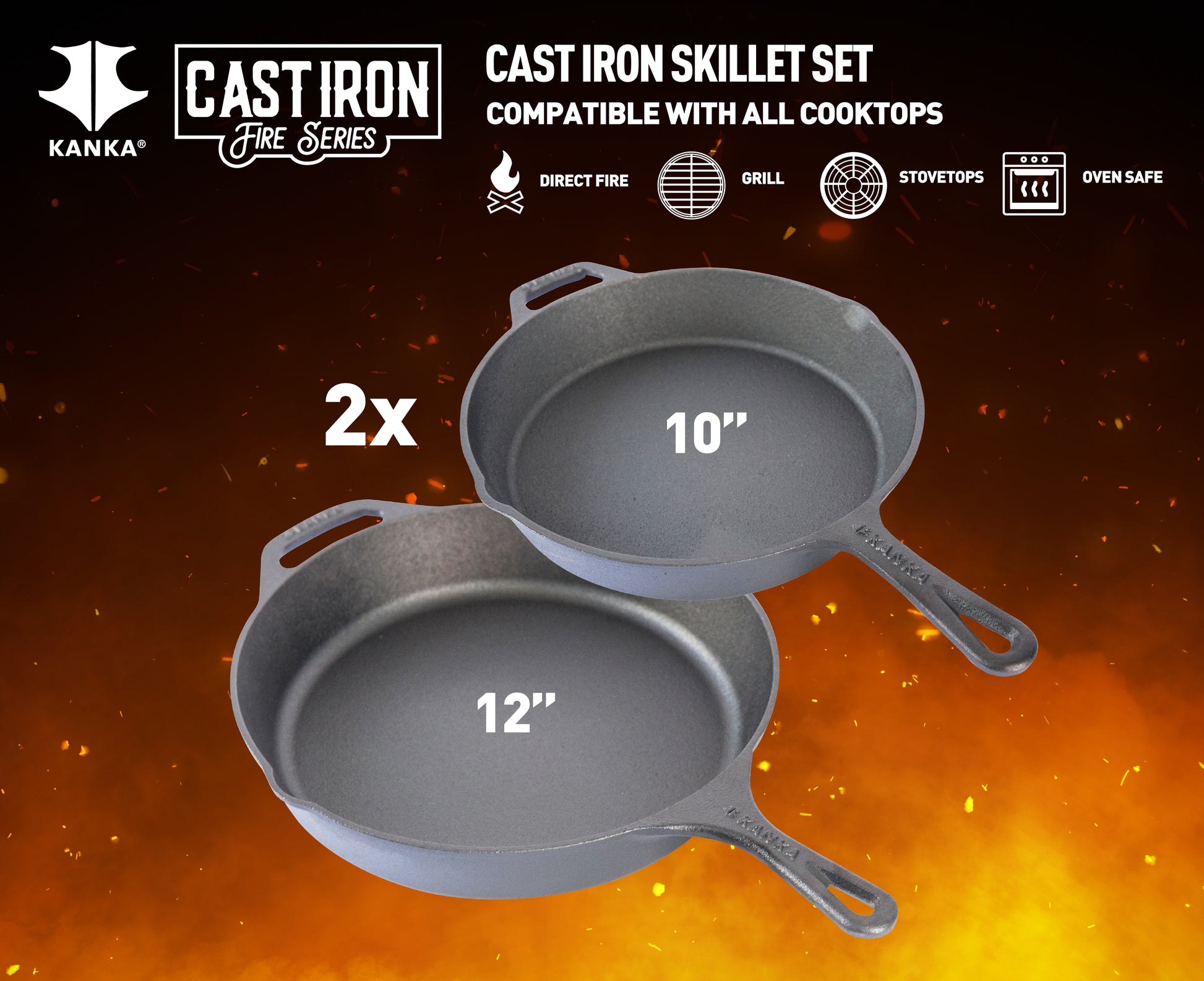 Lodge 3-Piece Pre-Seasoned Cast Iron Skillet Set - Includes 10 1/4