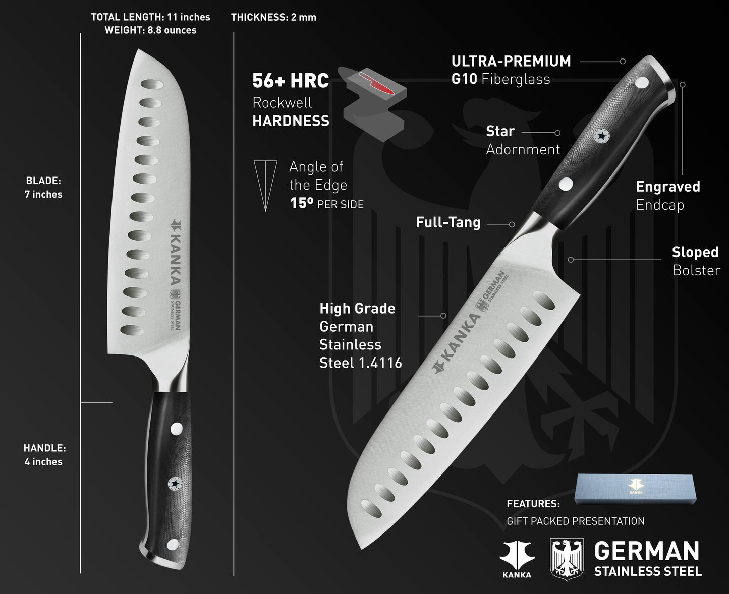 7'' GERMAN STEEL SANTOKU KNIFE