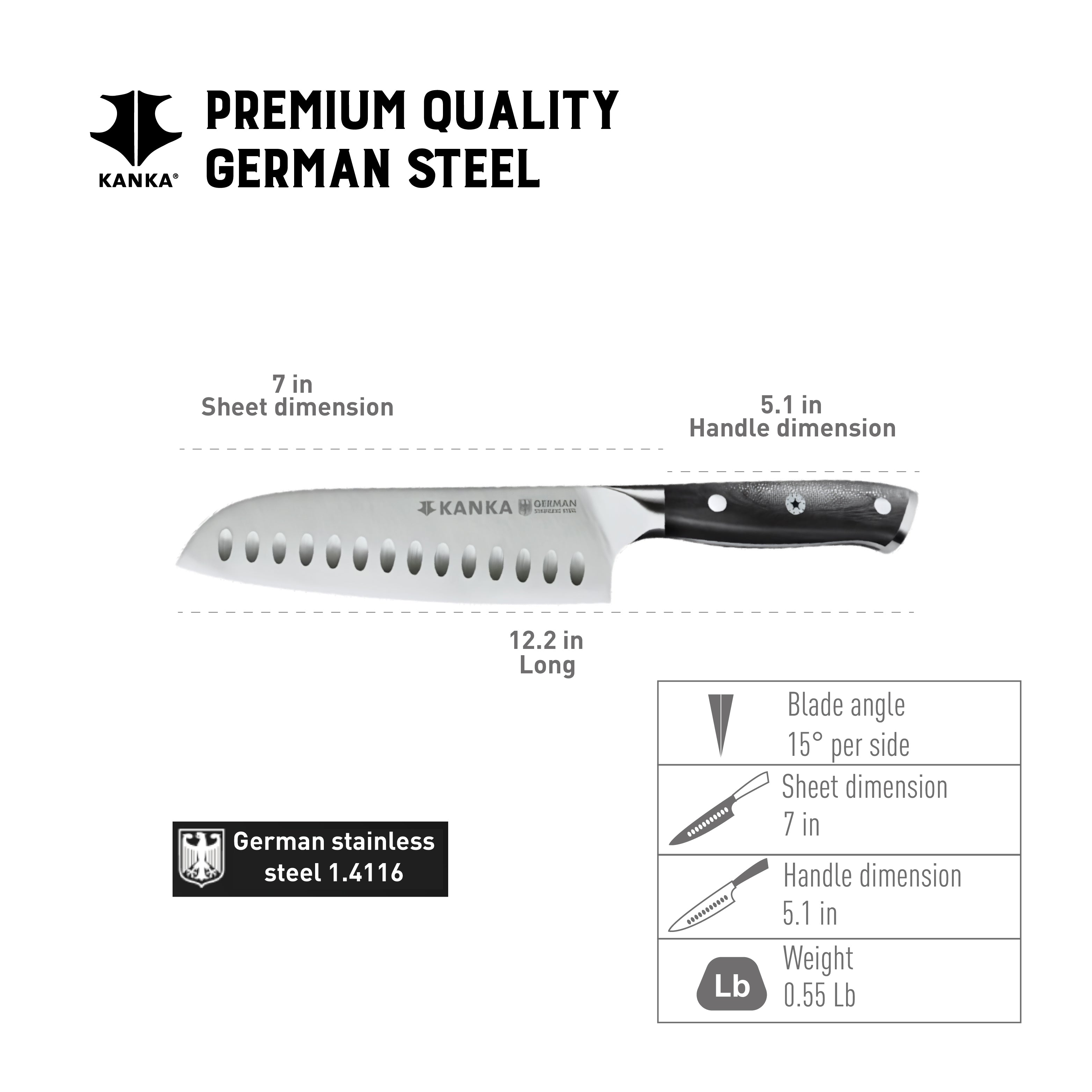 7'' GERMAN STEEL SANTOKU KNIFE