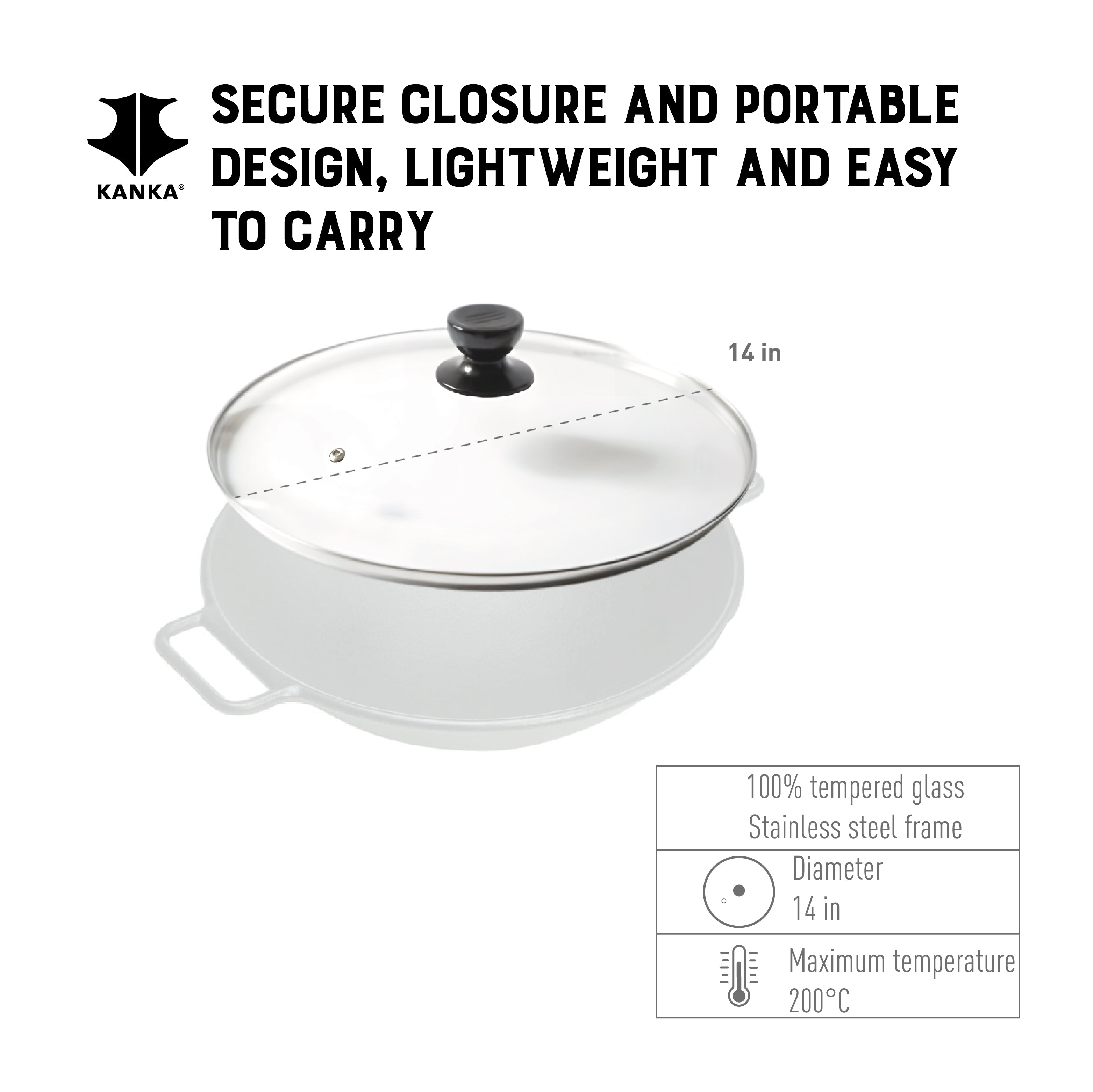 14” TEMPERED GLASS LID FOR CAST IRON WOK 14”