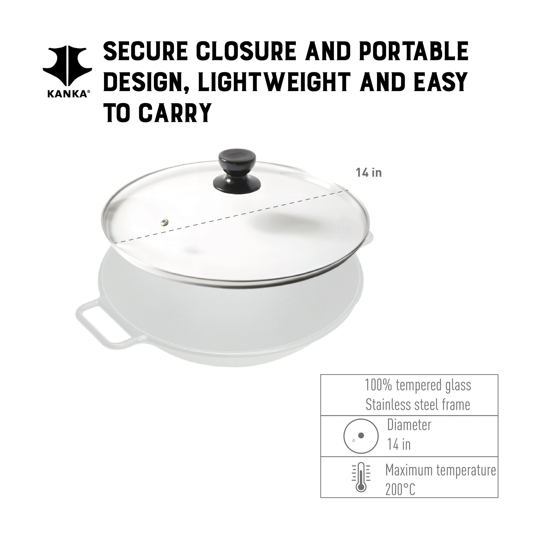 14” TEMPERED GLASS LID FOR CAST IRON WOK 14”