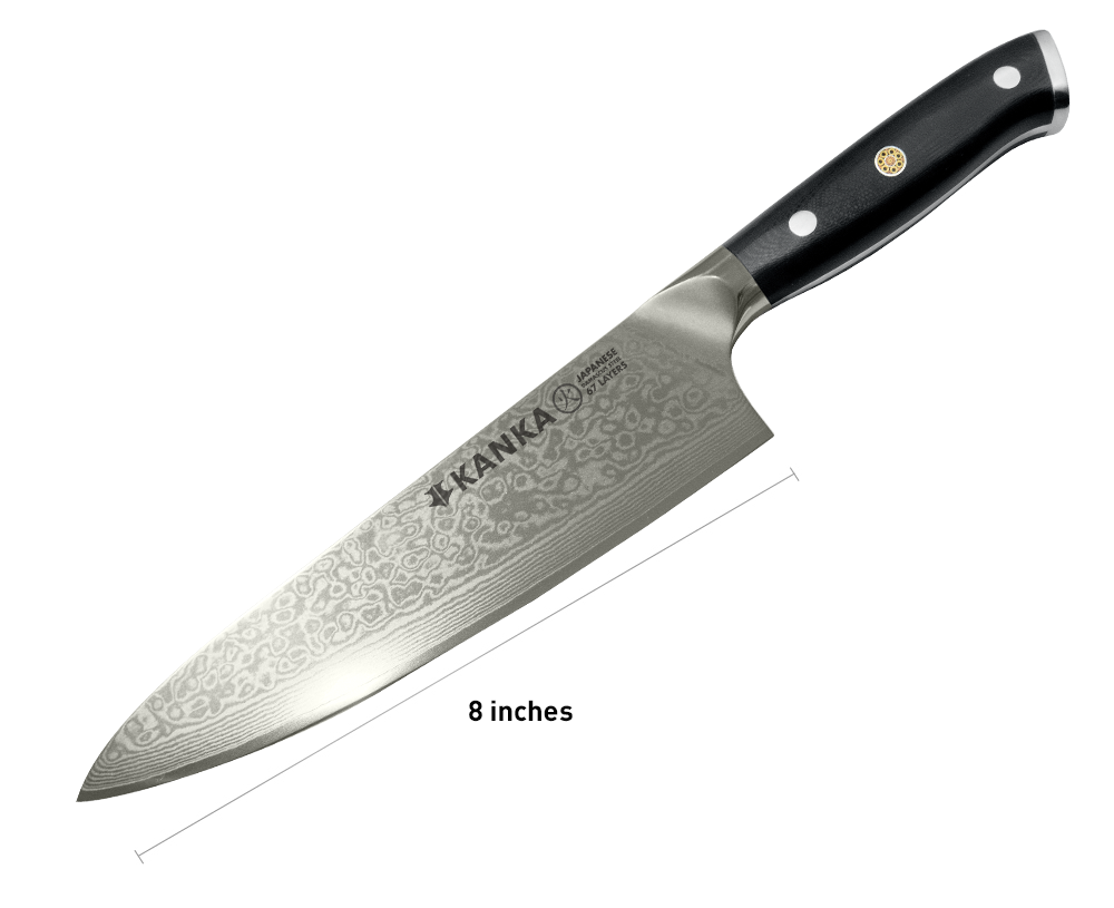 Kuma Professional Damascus Steel Knife - 8 inch Chef Knife with Hardened Japanese Carbon Steel - Stain & Corrosion Resistant Blade - Balanced